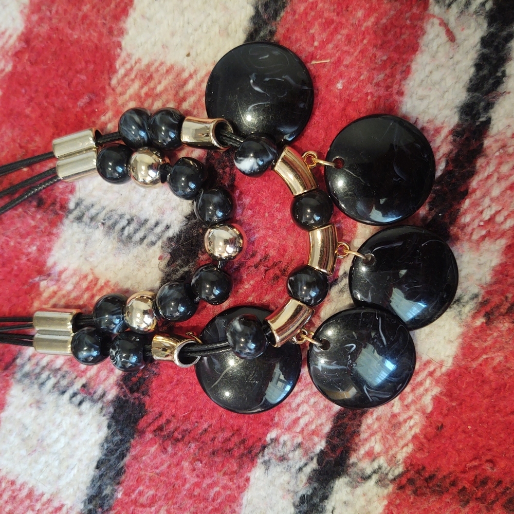 Black and Gold Beaded Earrings